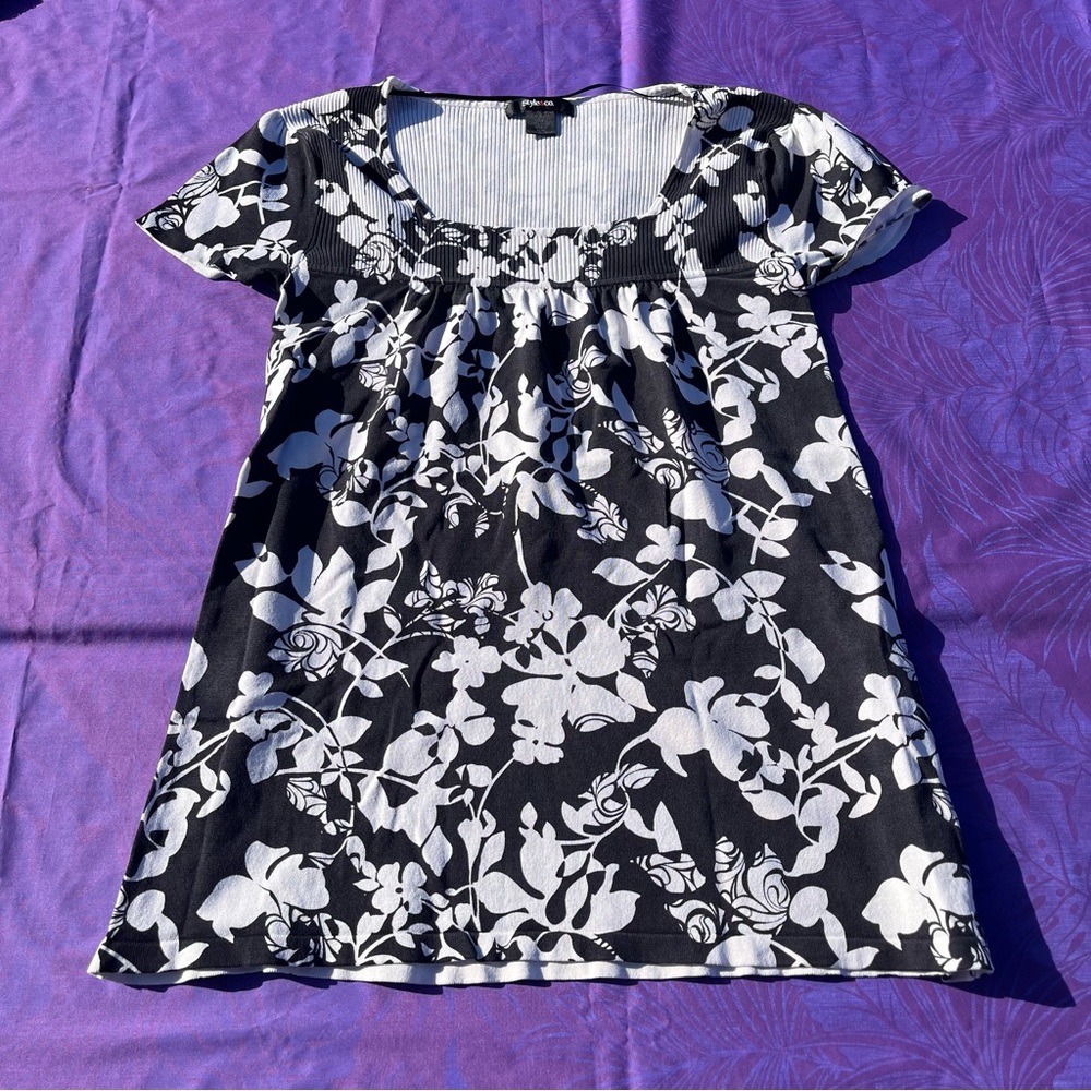Style & Co. Black and White Floral Blouse